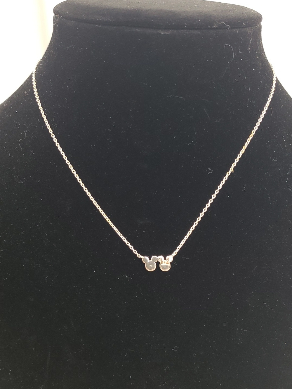 Disney Silver Tone Dainty Mickey Minnie Mouse Necklace